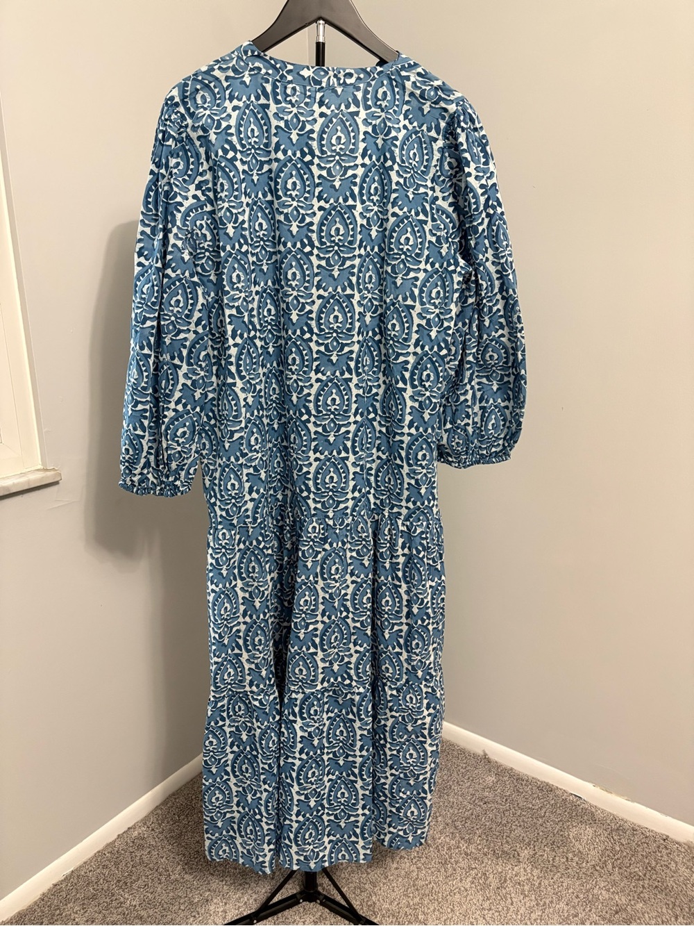Rockflowerpaper Sara Indigo Drop Waist Maxi Dress LG/XL Coastal Boho Resortwear - Picture 4 of 11